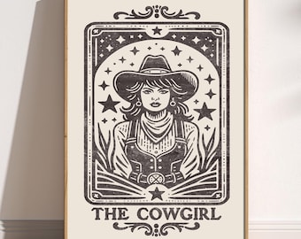 Cowgirl Tarot Karten Kunstdruck: Retro Western Dekor