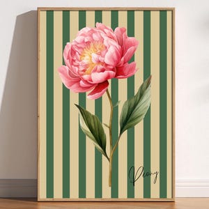 Bring charming, old-fashioned elegance to your space with this Vintage Floral Stripe Print. Featuring nostalgic vertical stripes and delicate flowers, this artwork embodies a timeless cottagecore aesthetic with a touch of vintage charm. Inspired by classic wallpaper patterns and antique botanical prints, it’s perfect for creating a warm and inviting atmosphere in any room.