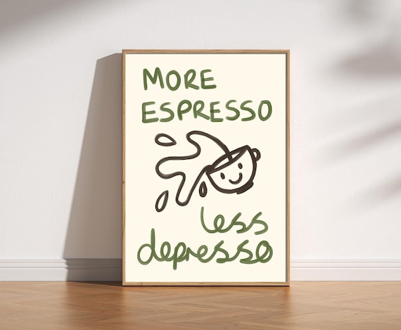 Espresso Depresso Print: Retro Coffee Art, Kitchen Decor