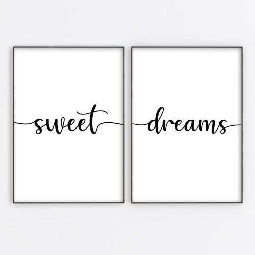 SET OF 2 Bedroom Prints Sweet Dreams Wall Art Bedroom Etsy