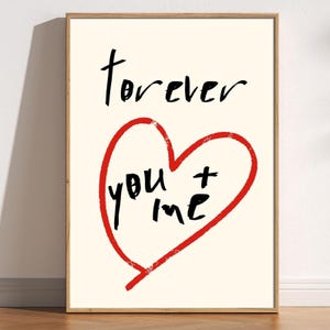 Du und ich für immer Druck, Retro minimalistisches Liebe Poster, Hand gezeichnete romantische Wandkunst, süßes Schlafzimmer Dekor, trendige ästhetische Paar Geschenk Kunst
