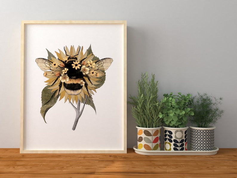 Bee Print Bee and Sunflower Print Bumble Bee Print Floral - Etsy