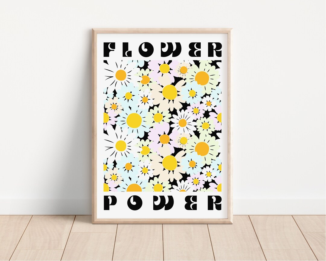 Pastel Flower Power Daisy's Print - Colourful Retro, Groovy Floral ...