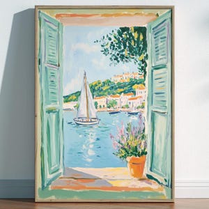 Impresión de Henri Matisse "Ventana abierta", pintura fauvista al estilo de Henri Matisse, exposición moderna, póster de velero costero, Riviera Francesa, pastel