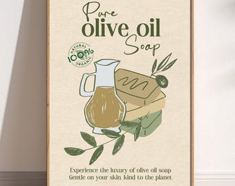 Olive Oil Soap Bathroom Print: Vintage Mid-Century Wall Art