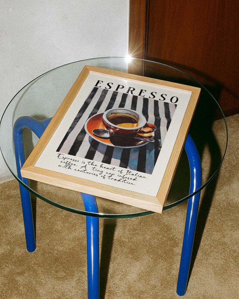 Bring the warmth of Italy into your home with this espresso wall art print. Featuring a rich and vibrant painting of a classic espresso cup, this artwork captures the heart of Italian coffee culture. Perfect for kitchens, dining rooms, cafés, or as a thoughtful gift for any coffee lover, this piece adds a stylish Mediterranean touch to your walls.