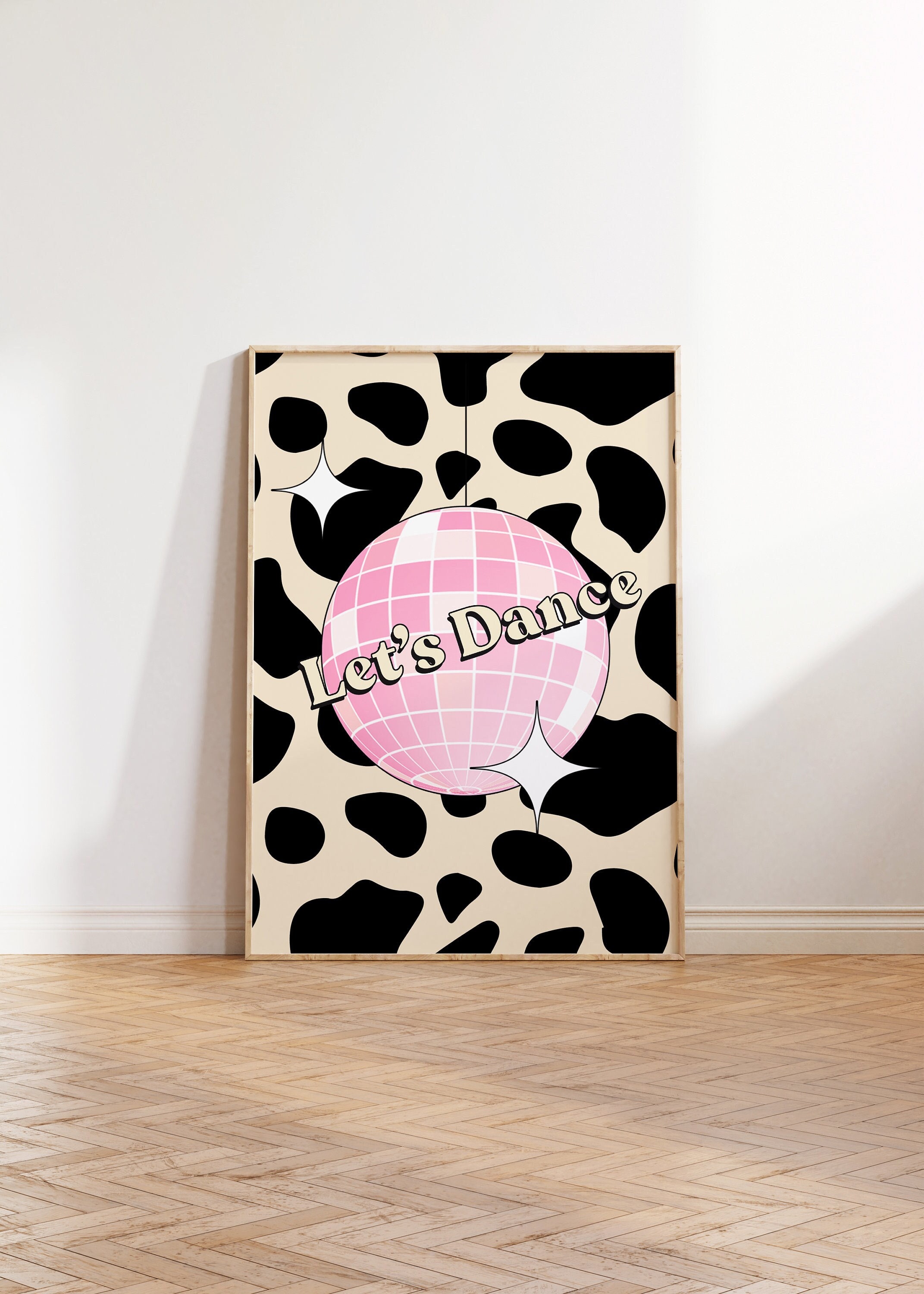 Let s Dance Discoball Cow Print Disco Ball Pink Wall Art Y2k Funky let-s-dance-discoball-cow-print-disco-ball-pink-wall-art-y2k-funky