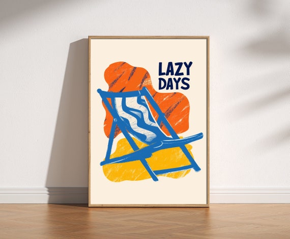 Lazy Days Summer Print, Desk Chair Poster, Retro Abstract Mid