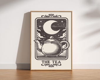 L'impression de carte de tarot de thé, impression de cuisine de thé céleste, art de style carte de tarot, affiche de cuisine mystique, impression de thé rétro