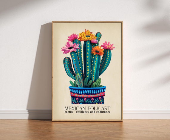 Mexican Cactus Folk Art Print: Vibrant Desert Flowers Poster - Etsy Israel