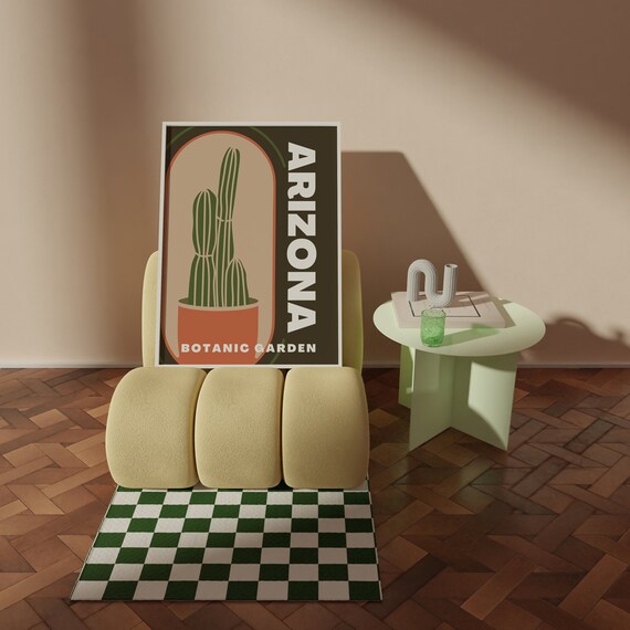 アリゾナ植物園のプリント - カラフルなレトロアート、グルーヴィーな