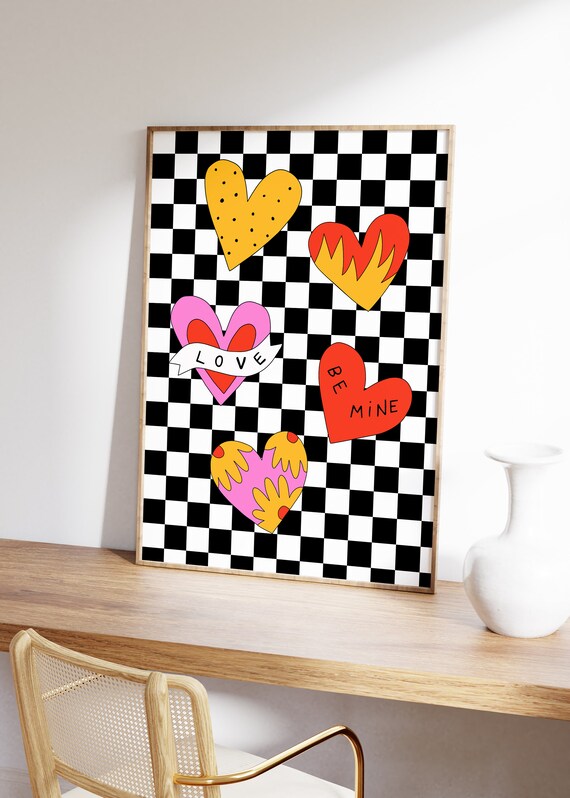 Black and White Checkerboard Retro Heats Print - 2000s Rock, Vans