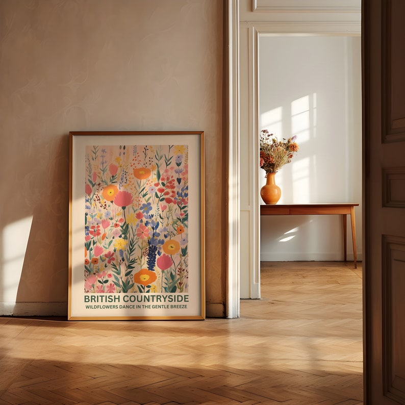 A stunning, colourful British Countryside flowers print. 
Add a fun yet timeless poster to your home, whether that be in your living room, or kitchen it will be sure to brighten up your space.