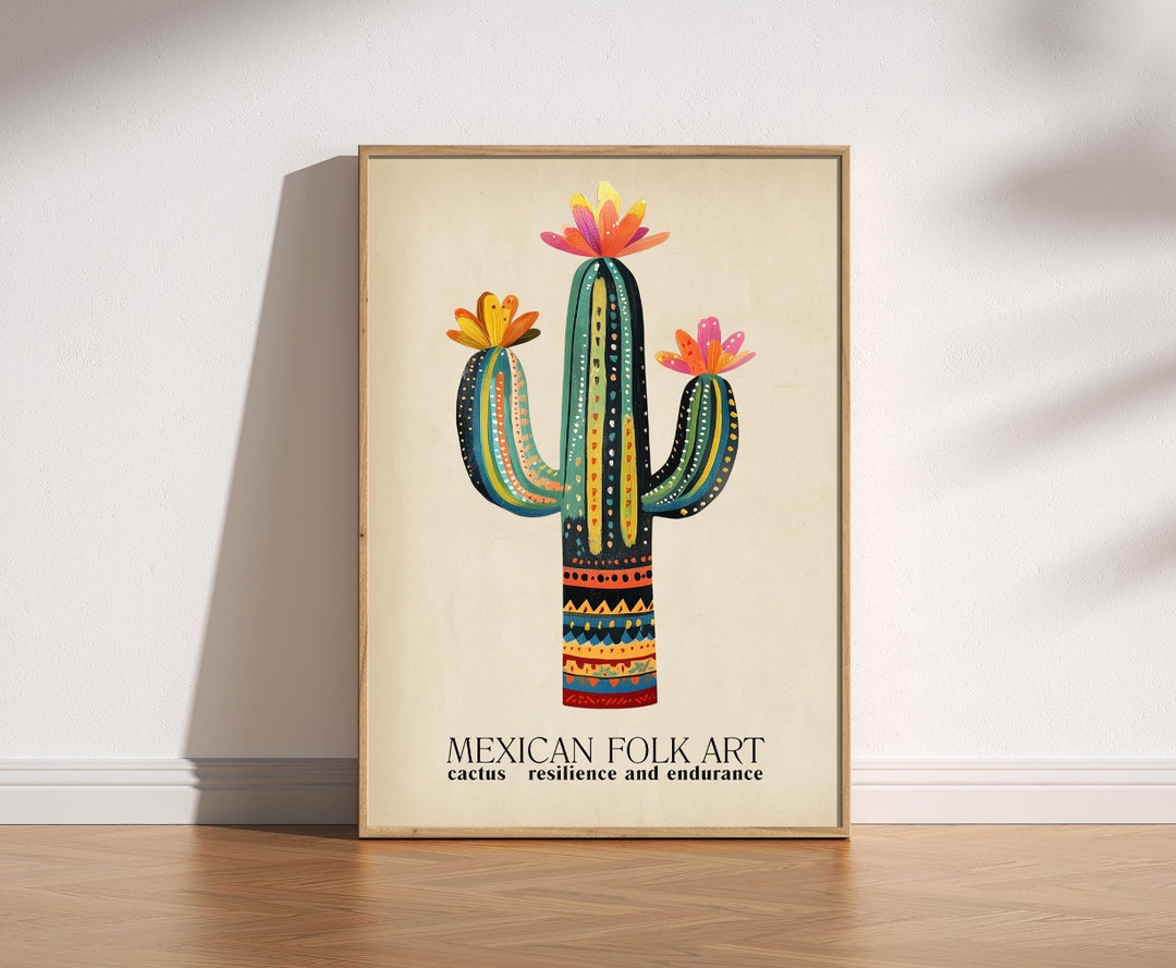Mexican Cactus Art Print: Colourful Folk Art Poster - Etsy
