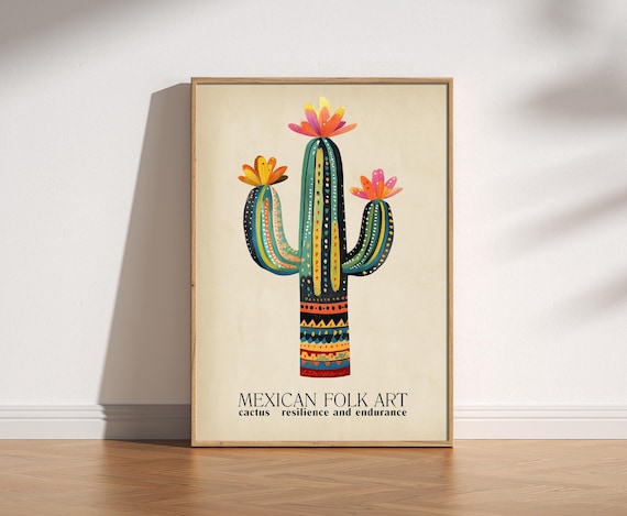 Mexican Cactus Art Print: Colourful Folk Art Poster - Etsy