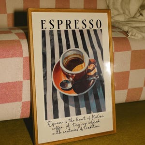 Bring the warmth of Italy into your home with this espresso wall art print. Featuring a rich and vibrant painting of a classic espresso cup, this artwork captures the heart of Italian coffee culture. Perfect for kitchens, dining rooms, cafés, or as a thoughtful gift for any coffee lover, this piece adds a stylish Mediterranean touch to your walls.