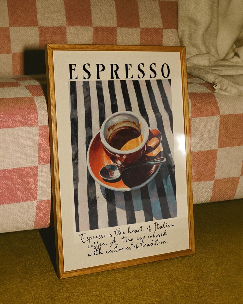 Bring the warmth of Italy into your home with this espresso wall art print. Featuring a rich and vibrant painting of a classic espresso cup, this artwork captures the heart of Italian coffee culture. Perfect for kitchens, dining rooms, cafés, or as a thoughtful gift for any coffee lover, this piece adds a stylish Mediterranean touch to your walls.
