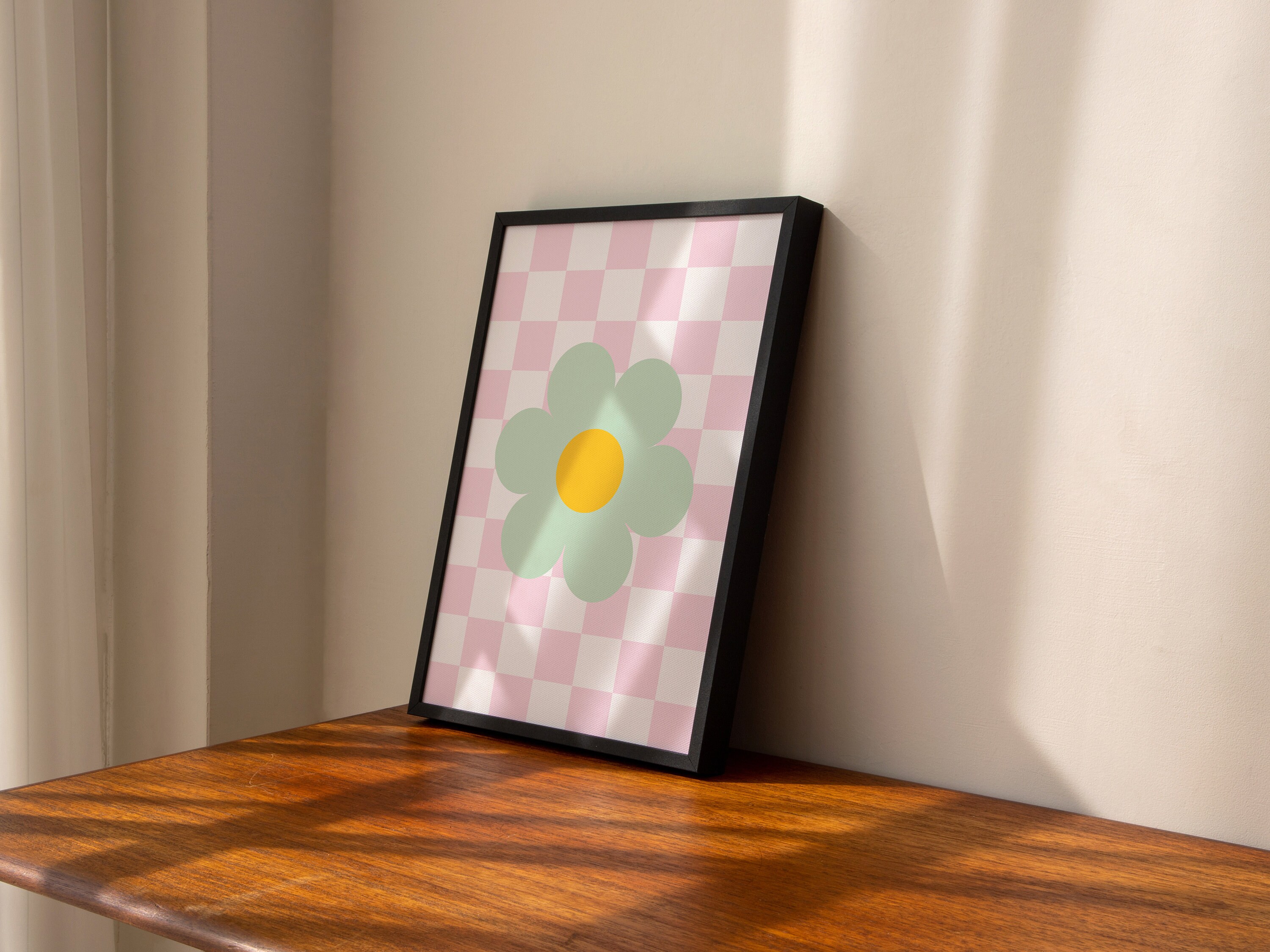 Y2K Flower Print: Pink Checkerboard Retro Wall Art - Etsy