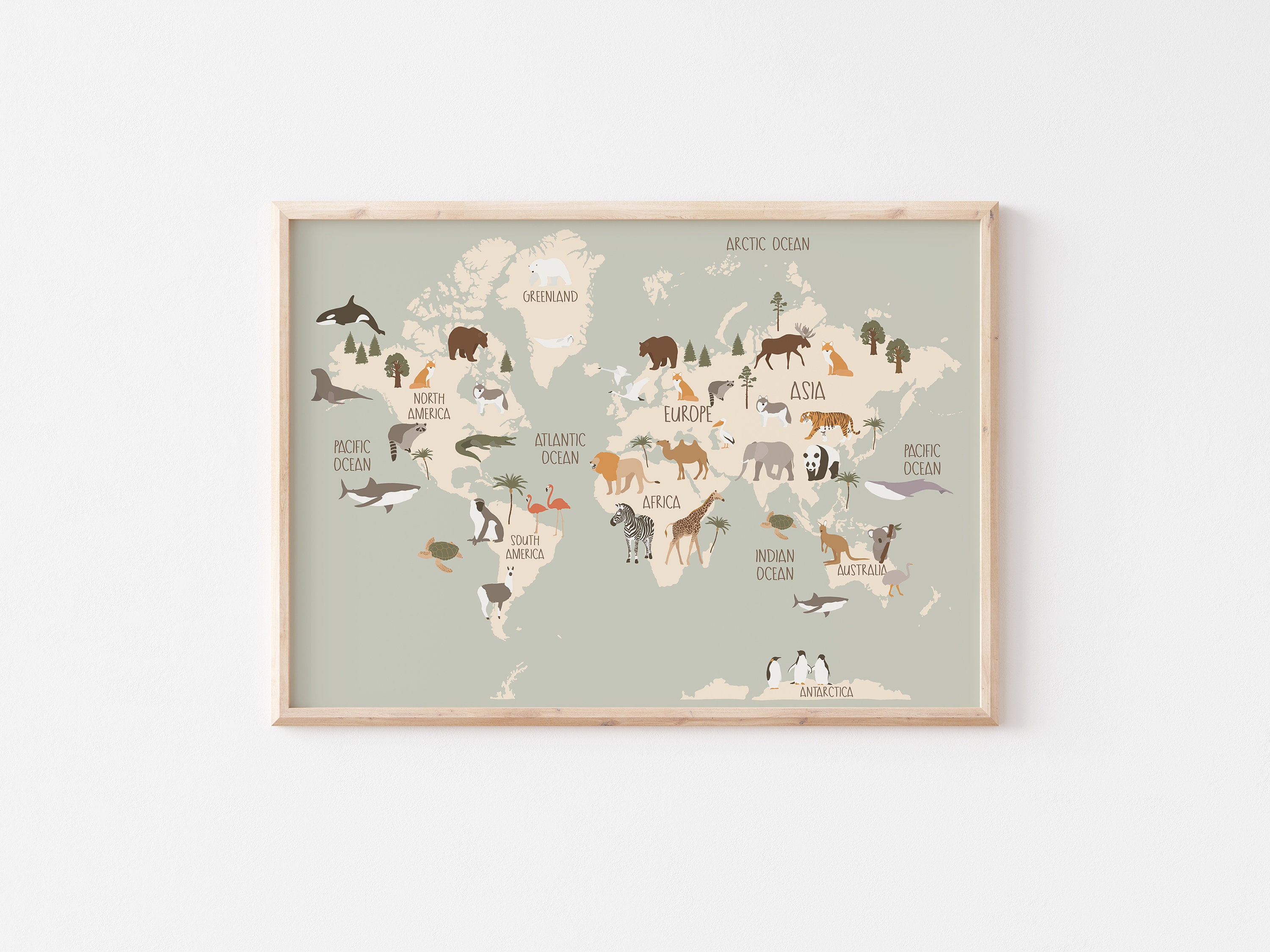 Animal World Map Childrens Map Animal Countries Etsy