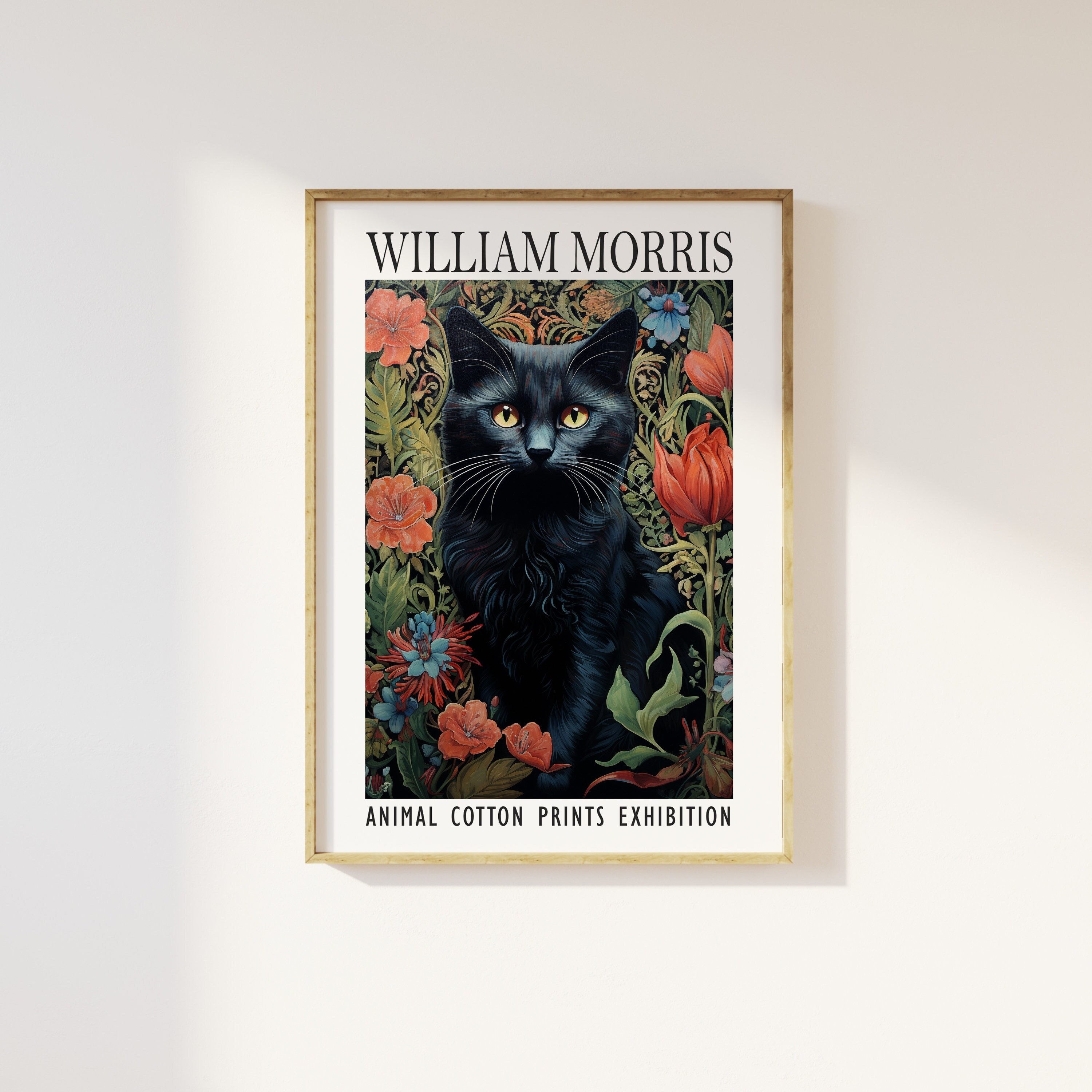 William Morris Style Black Cat Print: Floral Animal Exhibition - Etsy