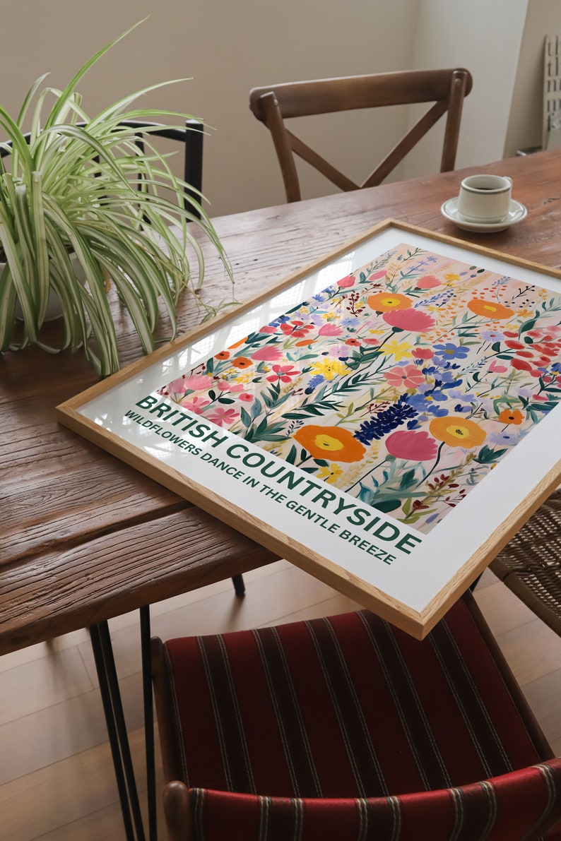 A stunning, colourful British Countryside flowers print. 
Add a fun yet timeless poster to your home, whether that be in your living room, or kitchen it will be sure to brighten up your space.