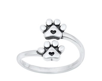 Sterling Silver Paw Prints Adjustable Toe Ring - Unique Handcrafted Jewelry for Women and Teens