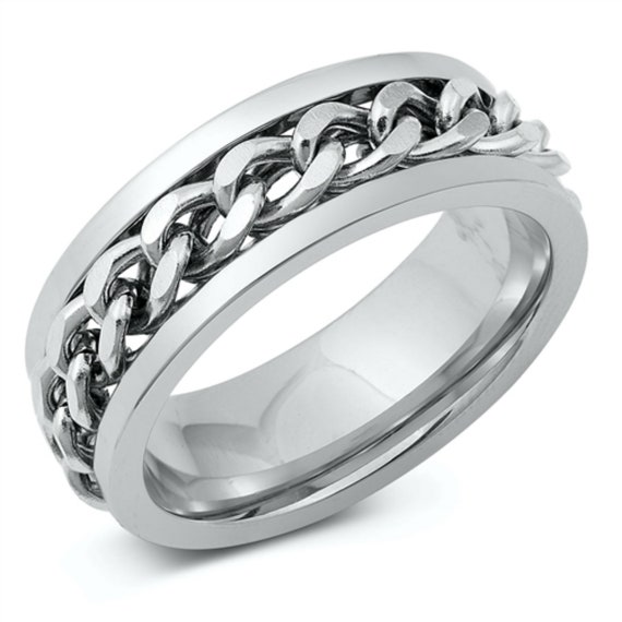 Amazon.com: SWOPAN Men's Spinner Ring Fidget Anxiety Rings 8MM Stainless  Steel Fidget Ring for Men Women Anxiety Relief Grooved Edge Ring Engagement  Wedding Bands Rotation Chain Ring Jewelry Gift, Silver, Size 12 :