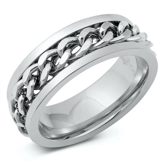 Sabrina Silver 10mm Sterling Silver Mens Spinner Ring Rope Design Handmade  3/8 inch wide