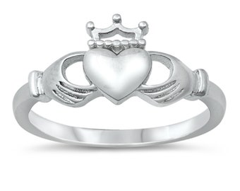 Classic Sterling Silver Claddagh Ring - Irish Wedding Celtic Heart Thumb Ring