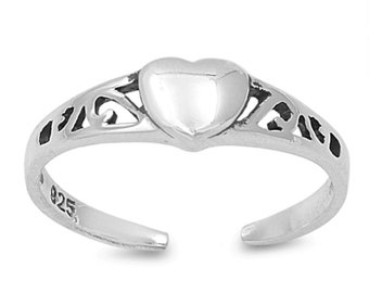 Sterling Silver Toe Ring. Silver Toe Rings, Double Heart Sterling Silver Adjustable toe rings, no pinch open toe Simple Dainty 925