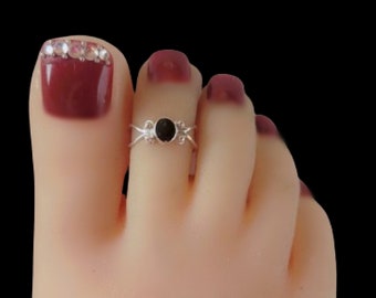 Adjustable Sterling Silver Black Onyx Toe Ring for Women