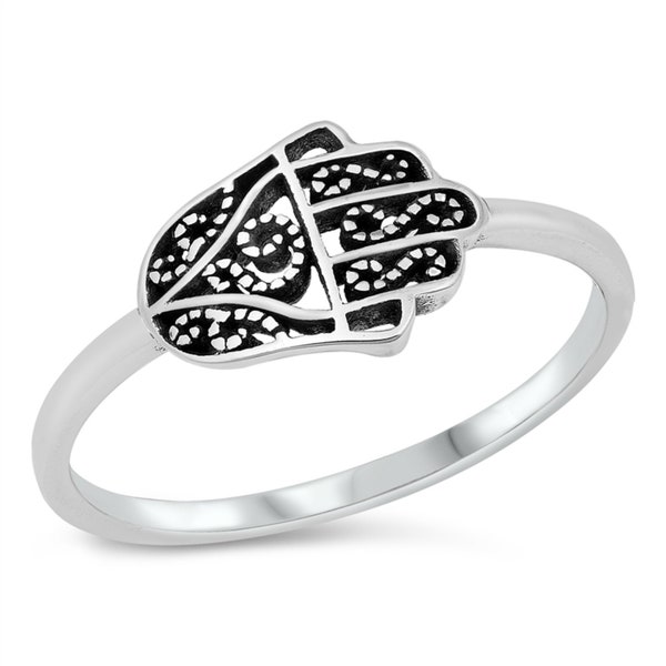 Sterling Silver Sideways Hamsa Ring, Jewish, Christian, Israeli symbol Religious Ring, eye of Fatima, hand of Fatima, hand of Miriam 4 to 10