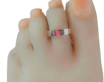 Sterling Silver Flat Cigar Band Toe Ring | 925 Plain Wedding Band | Adjustable Minimalist Toe Ring