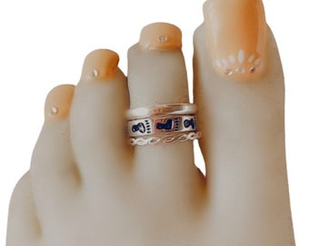 Sterling Silver Trio Stacked Toe Ring Set - Fitted Sizes, Braid, Footprints, and Plain Band