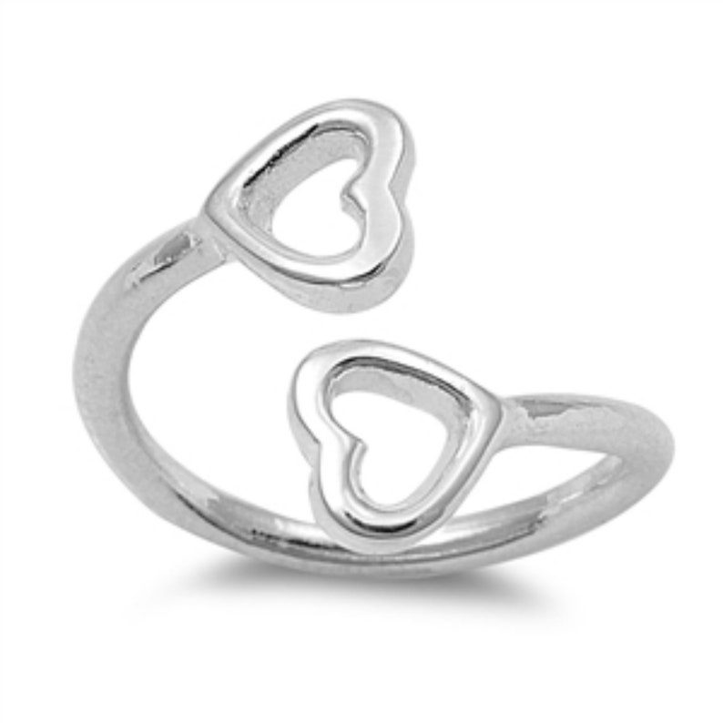 Double Heart Sterling Silver Toe Ring Adjustable Dainty 925 Silver Jewelry for Women Teens image 10