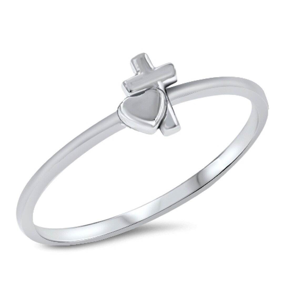 Sterling Silver Heart Cross Ring, Catholic Ring, Christian Ring, First ...