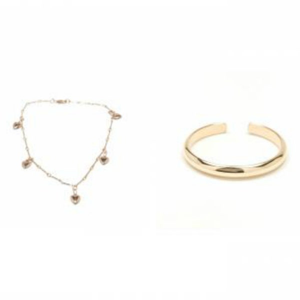Delicate Gold Heart Anklet and Adjustable Toe Ring Set | Dainty Anklet Bracelet for Women