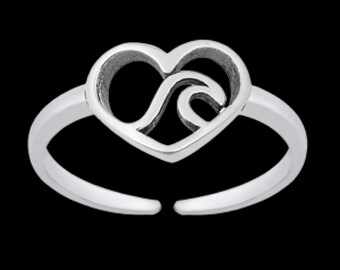 Toe Ring, Wave ring, Sterling Silver Heart Toe Ring, Wave toe ring, Toe Rings, Adjustable Heart Toe ring, Gift For women #toering #toerings