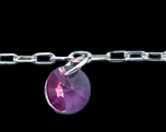 Cheville en argent sterling avec breloque de perle violette pendante Anklet Bracelet chevilles pour femmes 10 « Réglable