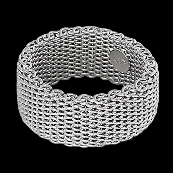 Bague en maille d’argent sterling - Bague de déclaration robuste pour femmes