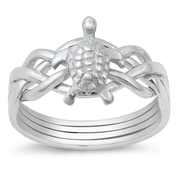 Sterling Silver Turtle Puzzle ring, Thumb Ring, Ring for Women, 4 piece puzzle ring,  Puzzle ring for men or women sizes 6 7 8, 9 10, 11 12