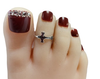 Toe Ring, Sterling Silver Cross Toe Ring, Toe Rings, Simple Toe Rings, Adjustable Cross Toe ring, Religious gift #toering #toerings