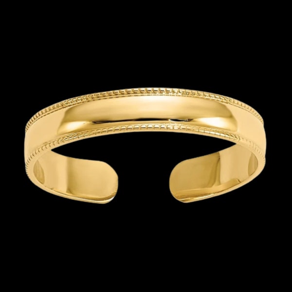 Adjustable Wide Gold Toe Ring | 14k Gold Thick Band | Plain Toe Ring for Women