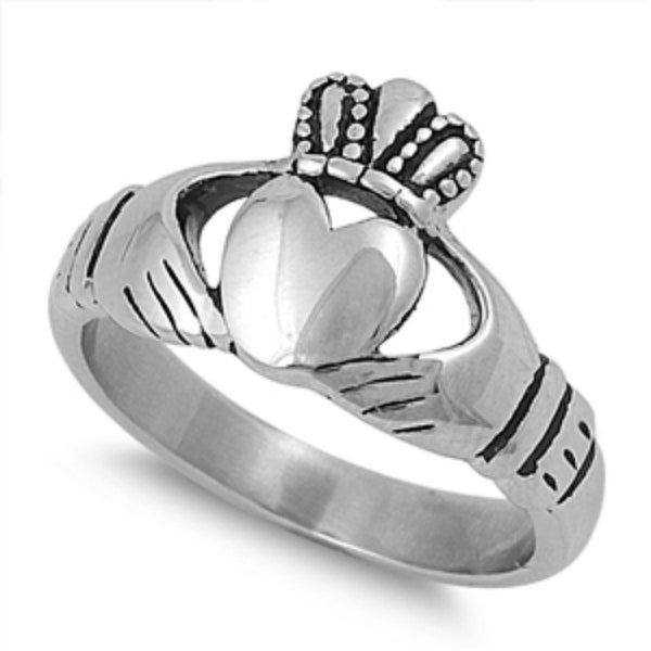 Stainless Steel Irish Claddagh Ring - Heart Crown Wedding Engagement Promise Ring (Size 6-10)