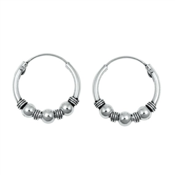 SOLID STERLING SILVER 15mm  BALI HOOP STYLE EARRINGS  ONLY  £8.50 NWT