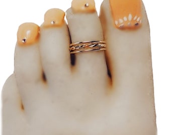 Chic 14K Gold Filled Braided Toe Ring Set - Elegant Stacking Bands for Stylish Teens