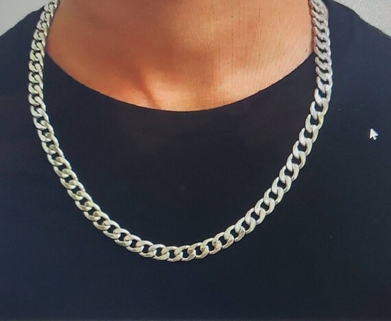 9mm Curb Mens Necklace Silver Chain 