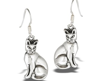 Sterling Silver Cat Earrings - Full Body Dangle Jewelry for Cat Lovers