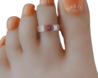 Sterling Silver Hammered Adjustable Toe Ring - Wide Band Flat Cigar Plain Band Toe Rings