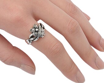 Sterling Silver Owl Puzzle Ring - Thumb Ring for Women and Men